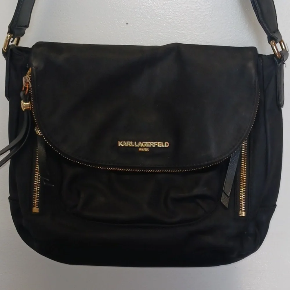 Karl Lagerfeld black nylon crossbody/shoulder bag. - Picture 2 of 13